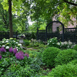 Traditional backyard shaded garden in Cincinnati.