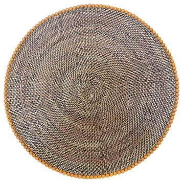 Round, Rattan Placemat with Black Beads, Orange Beads