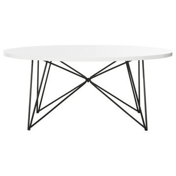 Contemporary Coffee Table, Hairpin Legs With Lacquer Round Top, Black/White