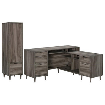 Home Square 2-Piece Set with L-Shaped Desk & Narrow Storage Cabinet with File