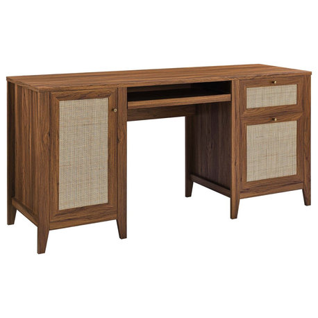 Carmel 63" Rattan Desk, Walnut