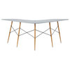 Retro L-Shaped Desk, Angled Legs With Metal Support & Light Gray Laminated Top