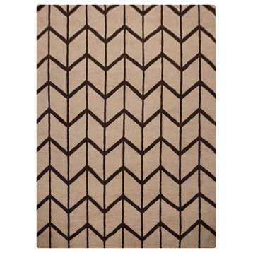 Hand Knotted Wool Area Rug Geometric Beige Brown