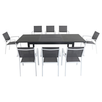 Cameron 9-Piece Expandable Dining Set With Sling Dining Chairs and 40"x94" Table
