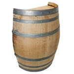 Master Garden Products - Oak wood Split Wine Barrel Stand, 26"W x 35"L x 13"H - We recycle these wonderful used wine barrels and reuse them in a variety of ways. Our split barrels are very popular as decorations as well as practical uses in places such as a bar or restaurant, or in your very own home.  Split barrels are great to be put against the wall, or around any corners, or areas with limited space. Each barrel will look different due to the reclaimed nature of the product. This may include red or pink stain to the wood.