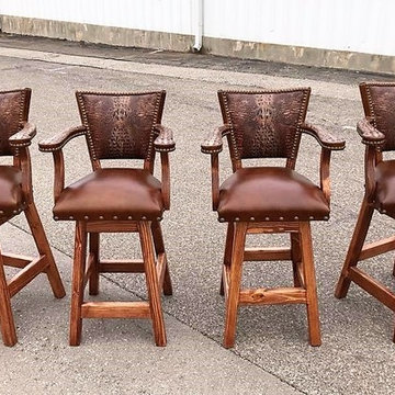 Western Leather Swivel Bar Chairs