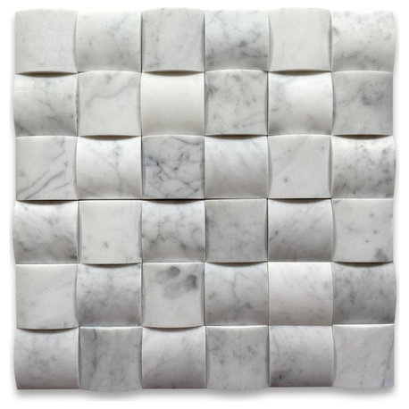 3D Cambered Arched Carrara Marble Venato Carrera Mosaic Tile Honed, 1 sheet