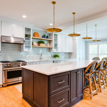 Spacious Kitchen with Quartz Island and Open Shelving