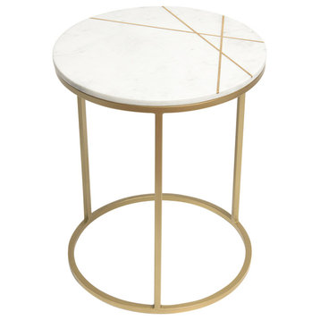 Piers Inlay Round Marble Side Table, White