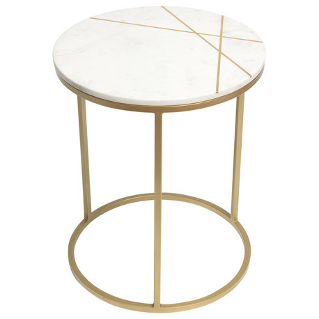 Piers Inlay Round Marble Side Table, White