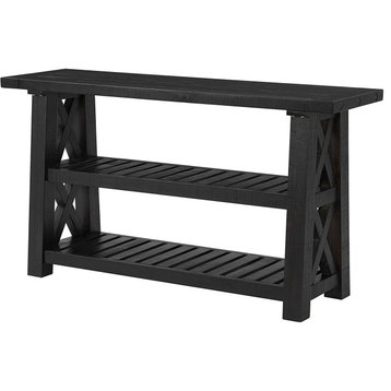 Unique Console Table, Pine Wood Construction With X-Shaped Sides, Black Stain