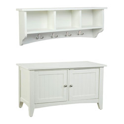 Bolton Furniture - Shaker Cottage Storage Bench/Coat Hook w/Storage, Ivory - Hall Trees