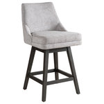 Armen Living - Branson Gray Solid Wood 26" Swivel Barstool, Gray Fabric, Set of 4 - The Branson Bar Stool is the perfect combination of style, comfort, and functionality for your kitchen island, counter, or home bar. Designed with a modern transitional flair, this bar stool features a durable rubberwood frame with a stunning wire-brushed finish, adding warmth and texture to any space. The cushioned seat and low-back design are upholstered in high-quality polyester fabric, ensuring both durability and elegance.