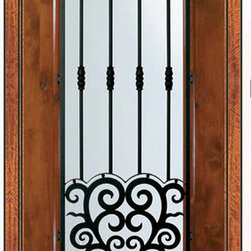 Prehung Single Door 96 Wood Alder Barcelona 3/4 Lite Wrought Iron - Front Doors