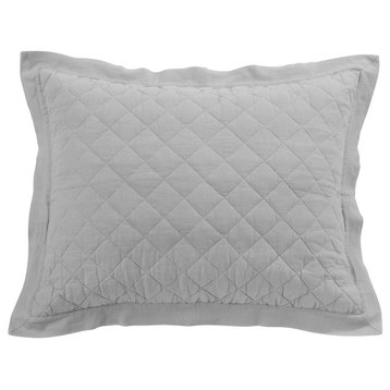 Linen Cotton Diamond Quilted Pillow Sham, 1 Piece, Gray, Standard