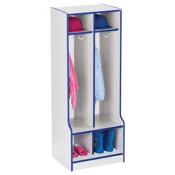 Rainbow Accents 2 Section Coat Locker with Step - Blue