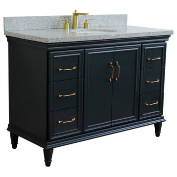 49" Single Sink Vanity, Dark Gray Finish With Gray Granite and Oval Sink