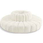 Meridian Furniture - Arc Upholstered Outward Curved Modular Sectional, Cream, 8-Piece: Reverse Corner (8), Velvet - Give your living room or den the perfect blend of style and versatility with this Arc velvet fabric curved modular Sectional. Part of the Arc modular furniture collection, this Sectional comes upholstered in rich cream velvet fabric and features deep channel tufting that adds a touch of luxury while enhancing comfort and support. A seamless combination of form and function, this chair can be used with other Arc pieces to create a myriad of configurations in your well-curated room.