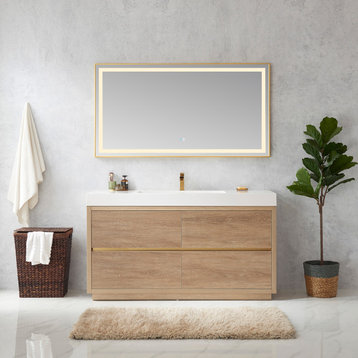 Huesca Bath Vanity in North American Oak, 60" Single Sink, Without Mirror