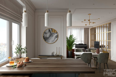Example of a transitional dining room design in Other