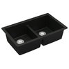 Karran 32" Undermount Double Bowl 50/50 Quartz Kitchen Sink Kit, Black
