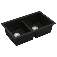 Karran 32" Undermount Double Bowl 50/50 Quartz Kitchen Sink Kit, Black