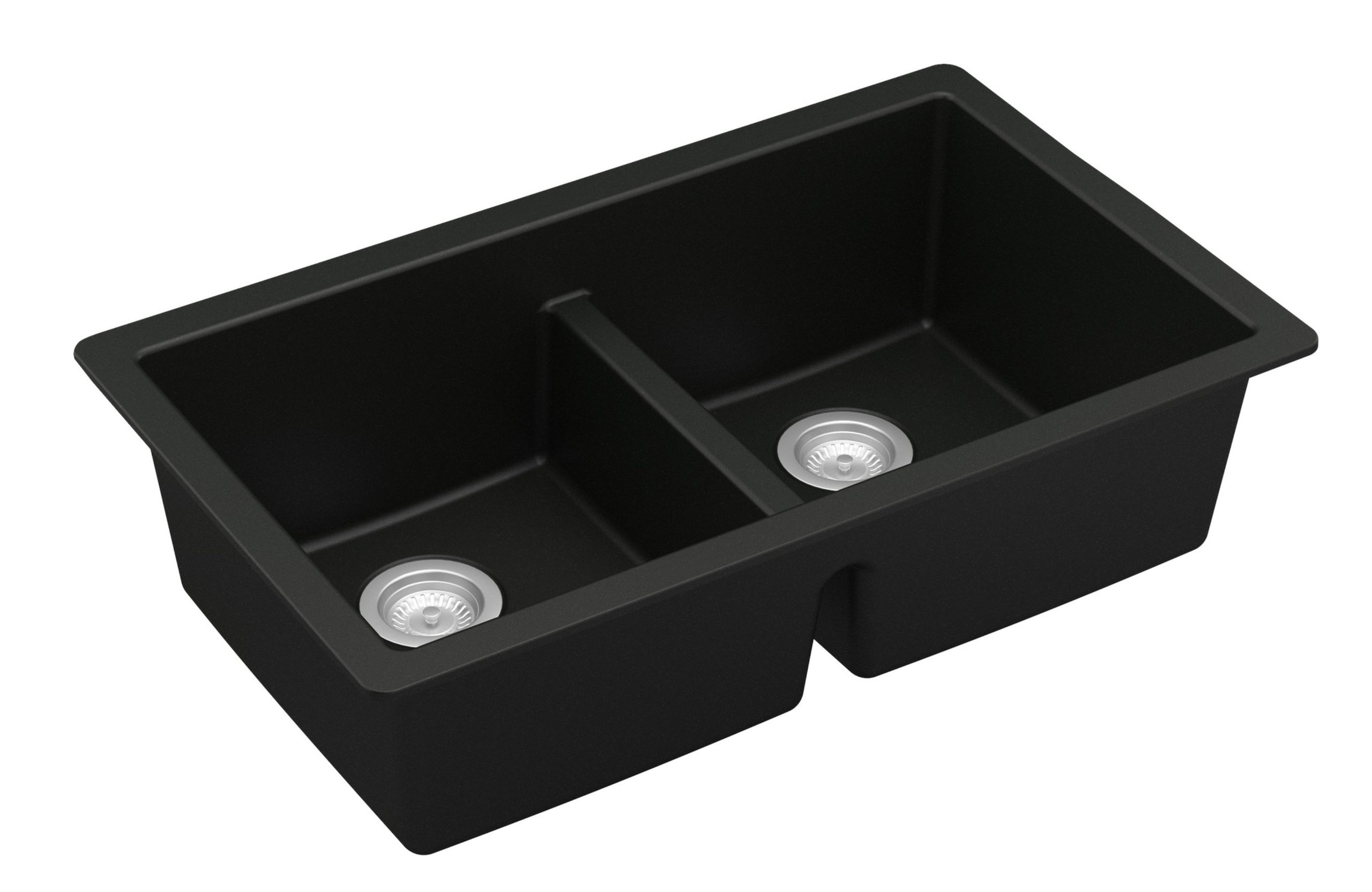Karran 32" Undermount Double Bowl 50/50 Quartz Kitchen Sink Kit, Black
