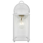 Generation Lighting Collection - New Castle Large 1-Light Outdoor Wall Lantern, White - The Sea Gull Lighting New Castle one light outdoor wall fixture in white creates a warm and inviting welcome presentation for your home's exterior. The petite proportions and transitional accents of the New Castle outdoor lighting collection by Sea Gull Lighting make these one-light outdoor wall lanterns a versatile selection for your home. Offered in White, Polished Brass, Antique Brushed Nickel, Antique Bronze and Black finishes, in either Satin Etched or Clear glass. Clear bulbs are recommended to use for the best aesthetics for the Clear glass fixtures. Both incandescent lamping and ENERGY STAR-qualified LED lamping options are available for those fixtures with the Satin Etched glass. And the Clear glass fixtures can easily convert to LED by purchasing LED replacement lamps sold separately.