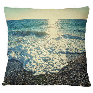 Dramatic Blue Waves on Beach Seashore Throw Pillow, 18"x18"