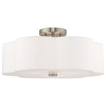Livex Lighting - Livex Lighting Brushed Nickel 3-Light Ceiling Mount - The Chelsea three light ceiling mount features a beautiful hand crafted clover shaped, off-White hardback shade situated on a brushed nickel frame with a white acrylic diffuser to hide the bulbs. It will be the perfect pick for a traditional to contemporary style.