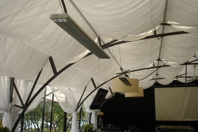 Текстильный потолок и шторы в кафе "Карамель"