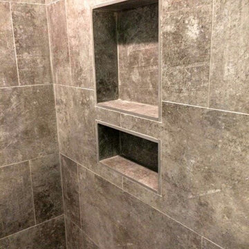 Gray concrete-look porcelain