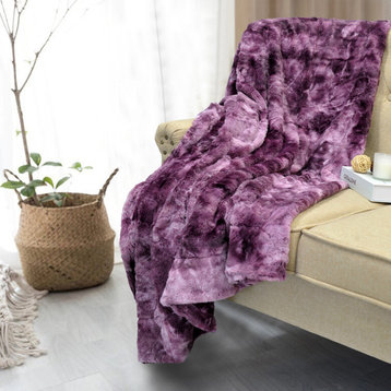 Tie Dye Double Sided Faux Fur Throws, Purple, 50" X 60"