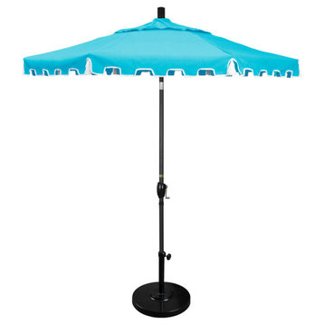 9' Stone Black Greek Key Patio Umbrella, Push Button Tilt and Tassels, Aruba