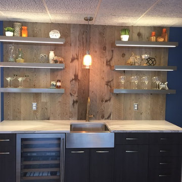 Weathered Gray Barnwood Paneling in a Modern Wet Bar