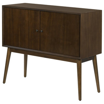 Mid Century Modern Storage Cabinet, Low Profile Design With Tapered Legs, Walnut