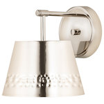 Z-Lite - Maddox One Light Wall Sconce, Polished Nickel - This one-light wall sconce from the Maddox collection creates a seamless easy-living look for casual spaces in need of extra lighting. Polished nickel finish iron adds a decadent look to a sconce featuring a conical shade with a texturized hammered belt detail and matching wall mount. Dress up a bathroom or hallway space with this elegant light that incorporates farmhouse and industrial motifs.