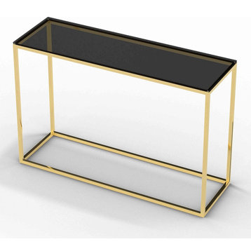 Elegant Console Table, Gold Stainless Steel Frame With Smoked Glass Top