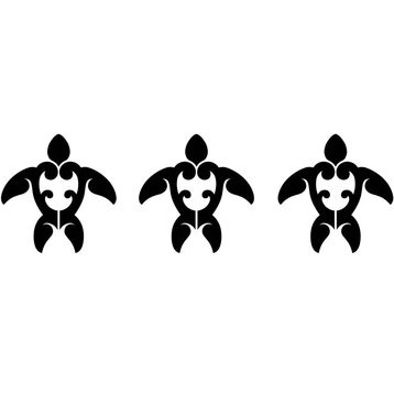 Tribal Turtle Step Marker Set of 3 Porcelain Pool Mosaic 4"x4", Black