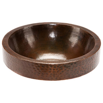 Round Skirted Vessel Hammered Copper Sink, Oil Rubbed Bronze