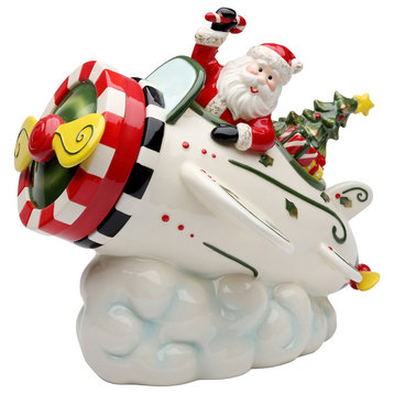 Santa With Airplane Cookie Jar