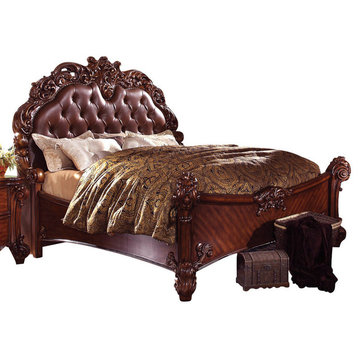 Acme Vendome Queen Panel Bed With Button Tufted Headboard, Cherry