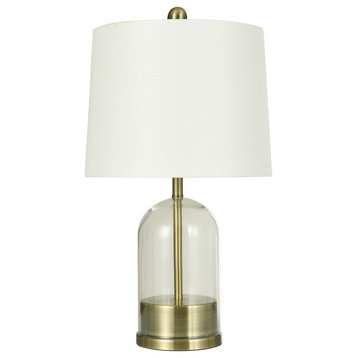 Glass Table Lamp Brushed Gold Finish White Linen Shade