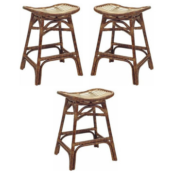 Home Square 24" Backless Saddle Counter Stool in Brown - Set of 3