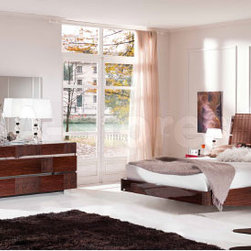 Status Caprice 5 PC Walnut Bedroom Set (Bed, 2 Nightstands, Dresser and Mirror) - Bedroom Furniture Sets