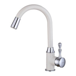 Atenas Deck Mounted Kitchen Sink Faucet with White & Chrome Finish - Kitchen Faucets