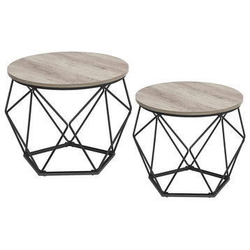 Round Small Coffee Table with Steel Frame Set of 2