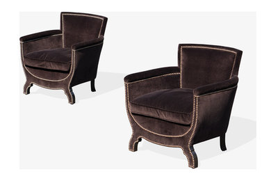 Art-Deco Petite Club Chairs in Dark Chocolate Velvet by Otto Schulz for Boet
