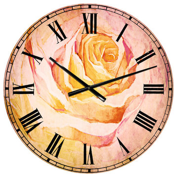 White Rose Hand Painted Petal Floral Round Metal Wall Clock, 23x23