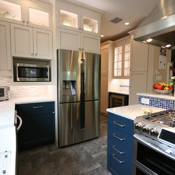 Blue Base Cabinets with White Upper Cabinets in Houston